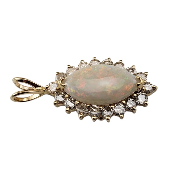 14 Karat Yellow Gold Opal and Diamond Pendant Necklace #20701 - Picture 3 of 9